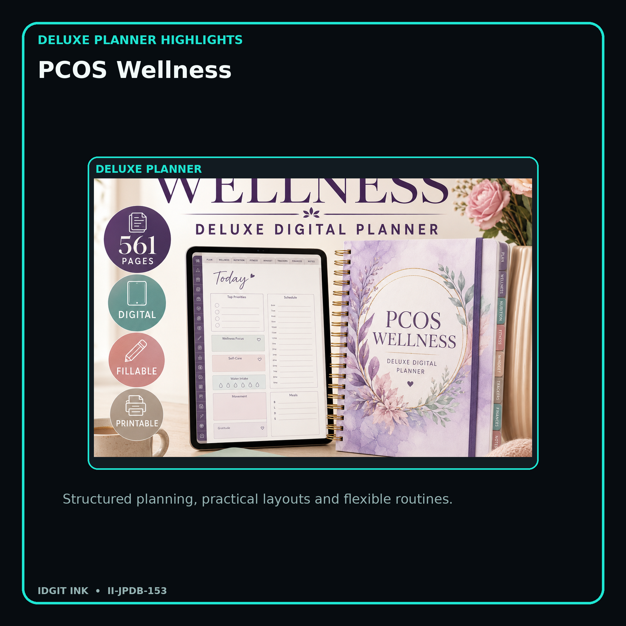 PCOS Wellness deluxe digital planner features and flexible organization