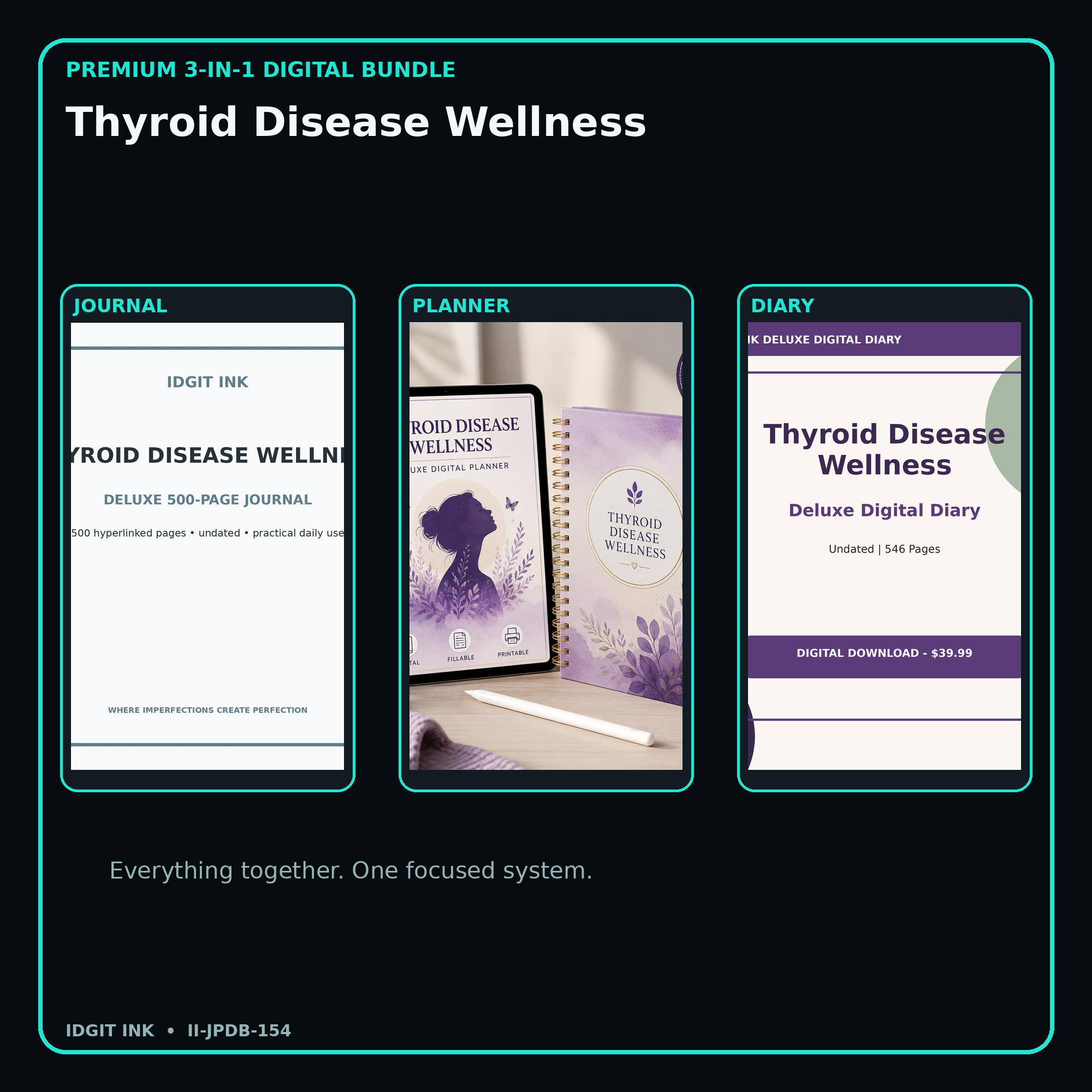 Thyroid Disease Wellness premium digital journal planner and diary bundle cover