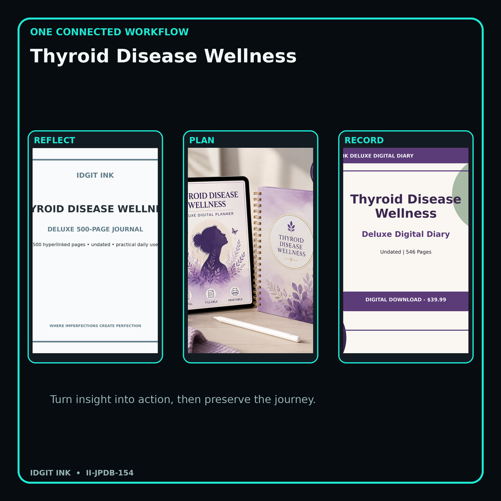 Thyroid Disease Wellness connected journal planner diary workflow and customer benefits
