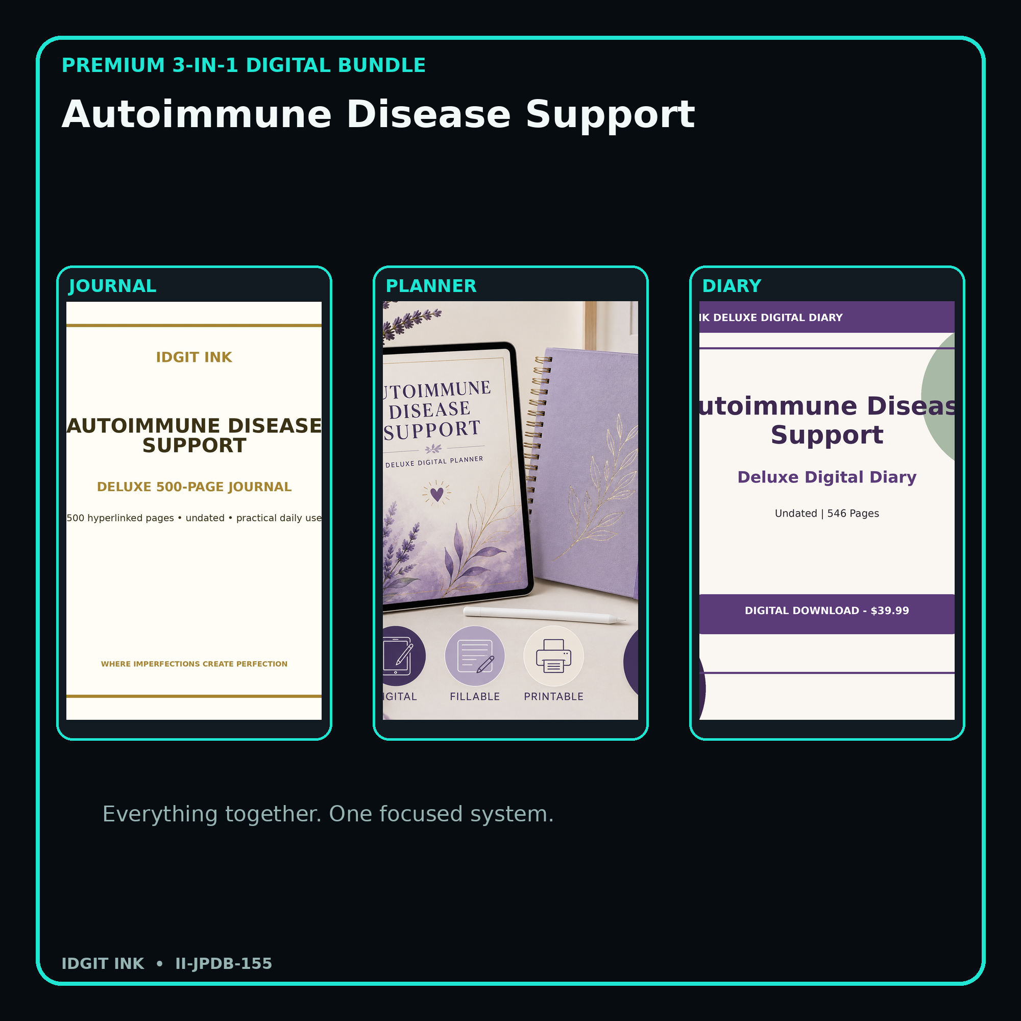 Autoimmune Disease Support premium digital journal planner and diary bundle cover