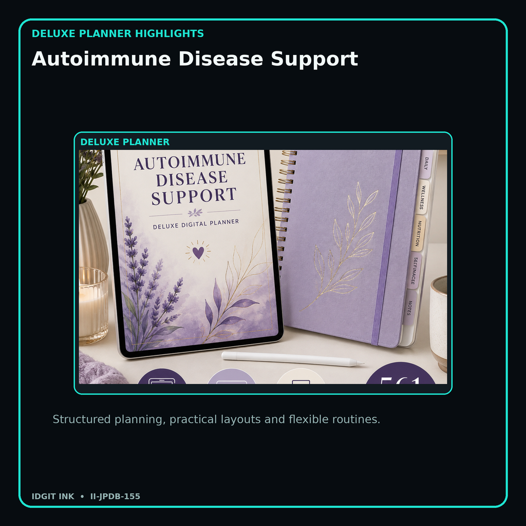 Autoimmune Disease Support deluxe digital planner features and flexible organization