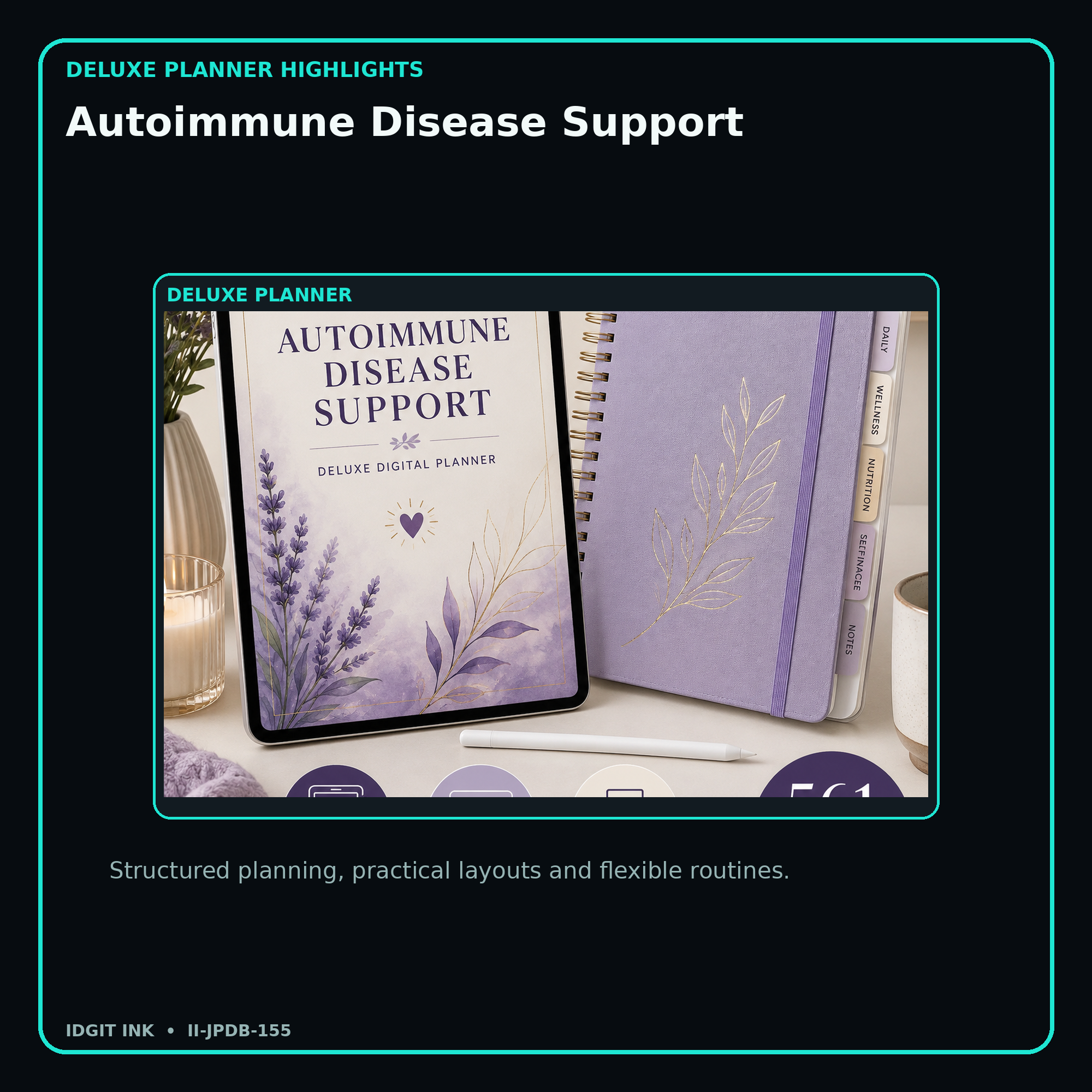 Autoimmune Disease Support deluxe digital planner features and flexible organization