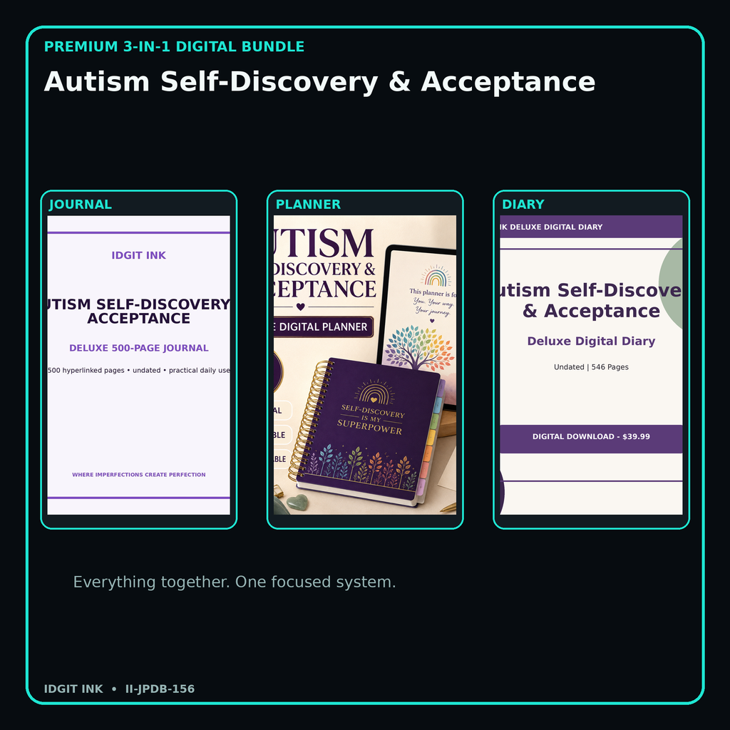 Autism Self-Discovery & Acceptance premium digital journal planner and diary bundle cover