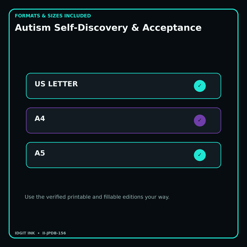 Autism Self-Discovery & Acceptance digital bundle formats in US Letter A4 and A5