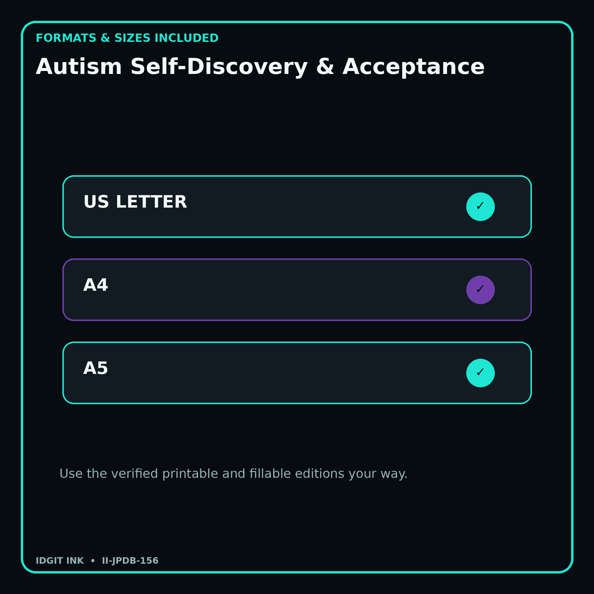 Autism Self-Discovery & Acceptance digital bundle formats in US Letter A4 and A5