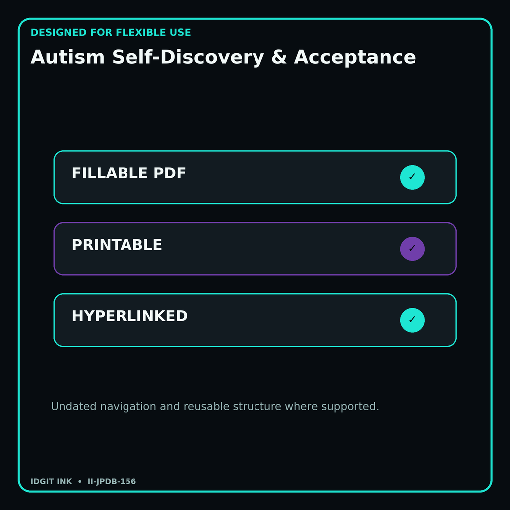 Autism Self-Discovery & Acceptance fillable printable and hyperlinked digital features