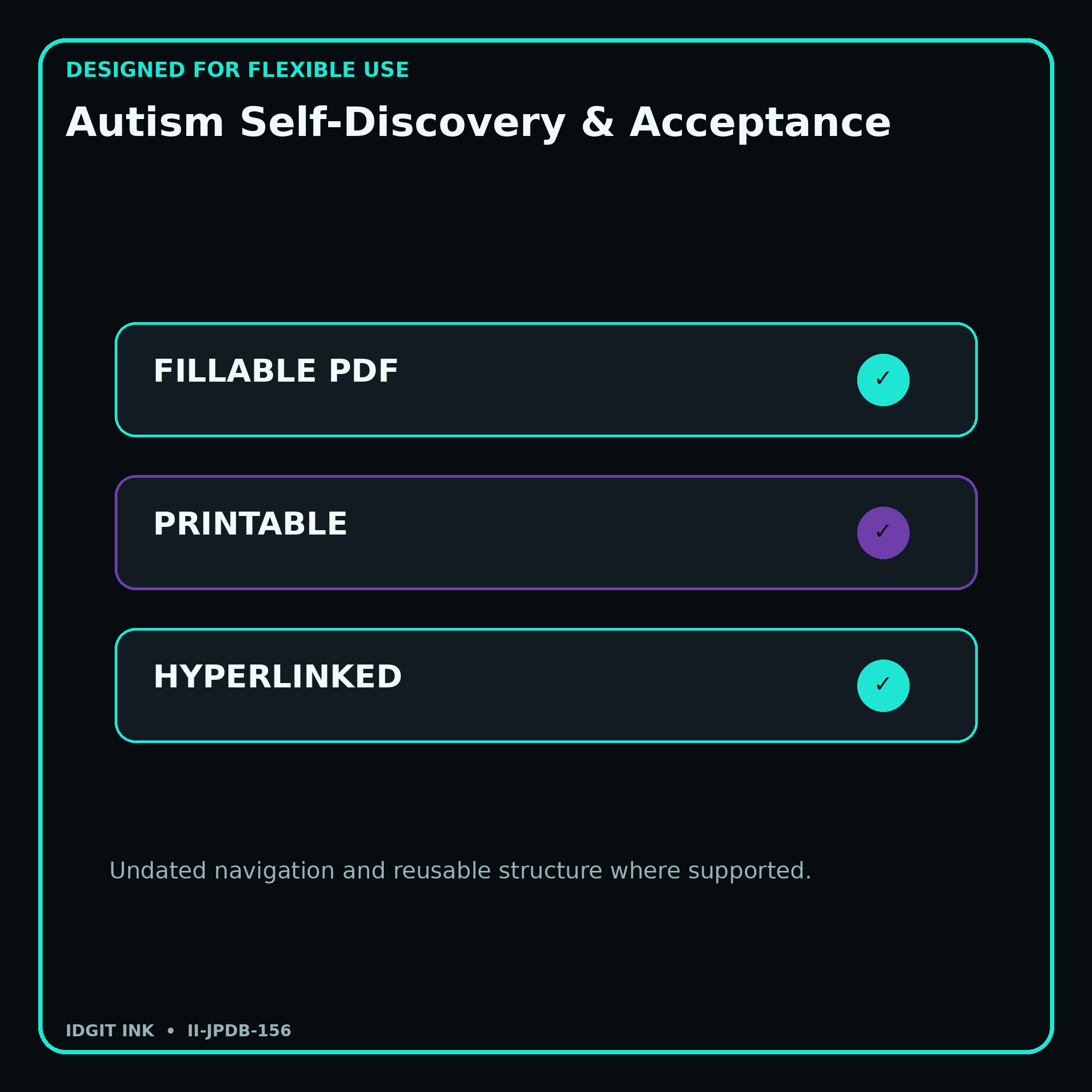 Autism Self-Discovery & Acceptance fillable printable and hyperlinked digital features