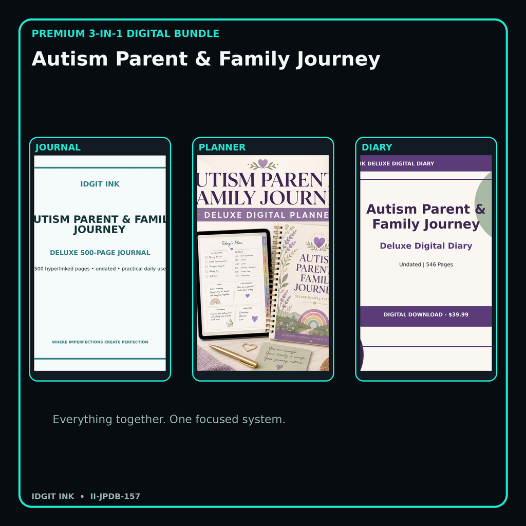 Autism Parent & Family Journey premium digital journal planner and diary bundle cover