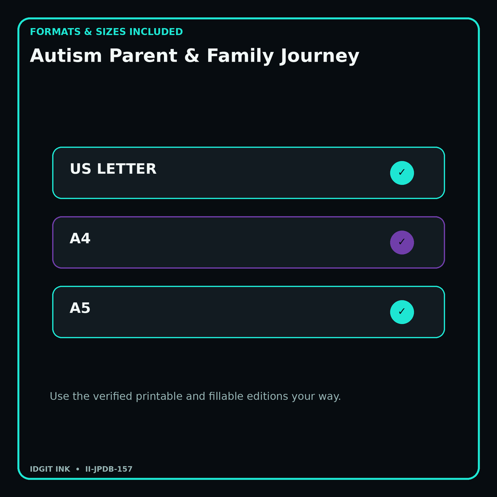 Autism Parent & Family Journey digital bundle formats in US Letter A4 and A5