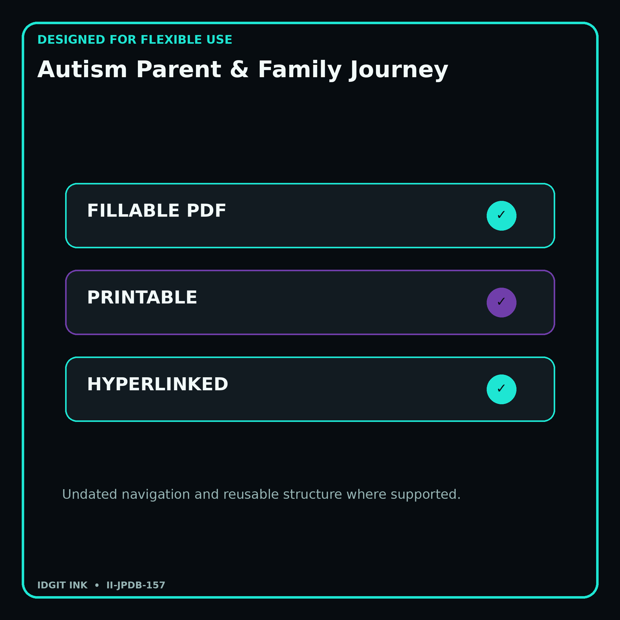 Autism Parent & Family Journey fillable printable and hyperlinked digital features