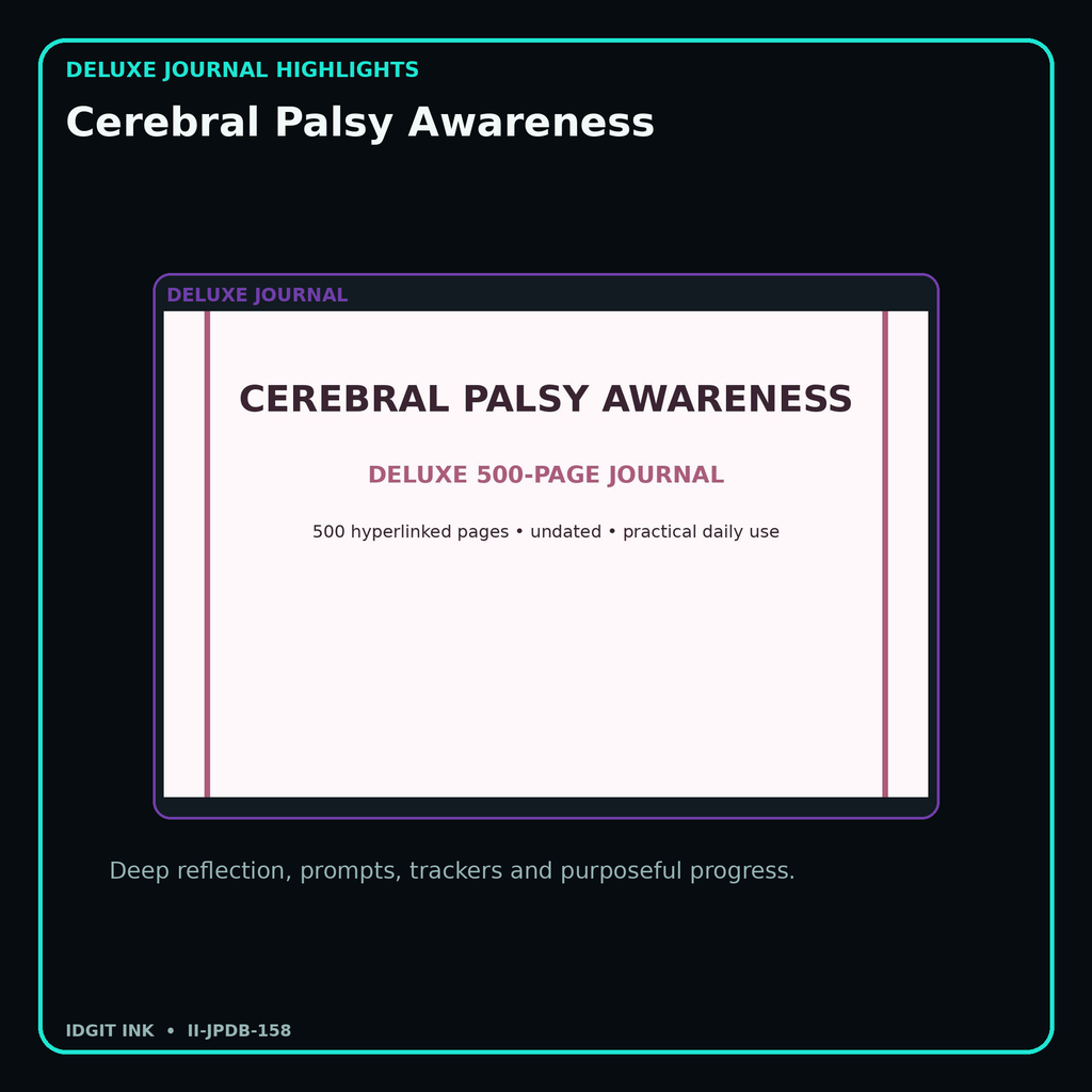 Cerebral Palsy Awareness deluxe digital journal features and guided reflection pages