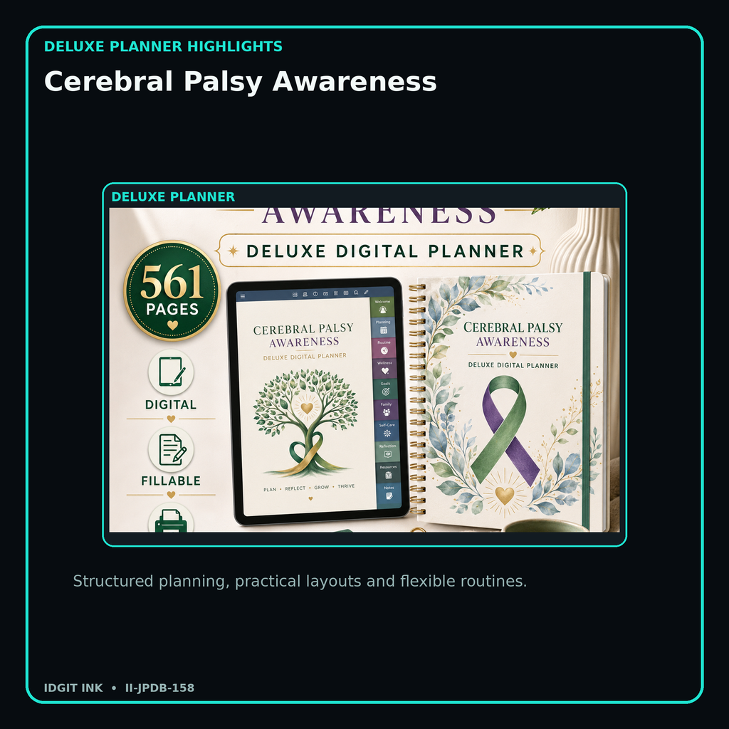 Cerebral Palsy Awareness deluxe digital planner features and flexible organization