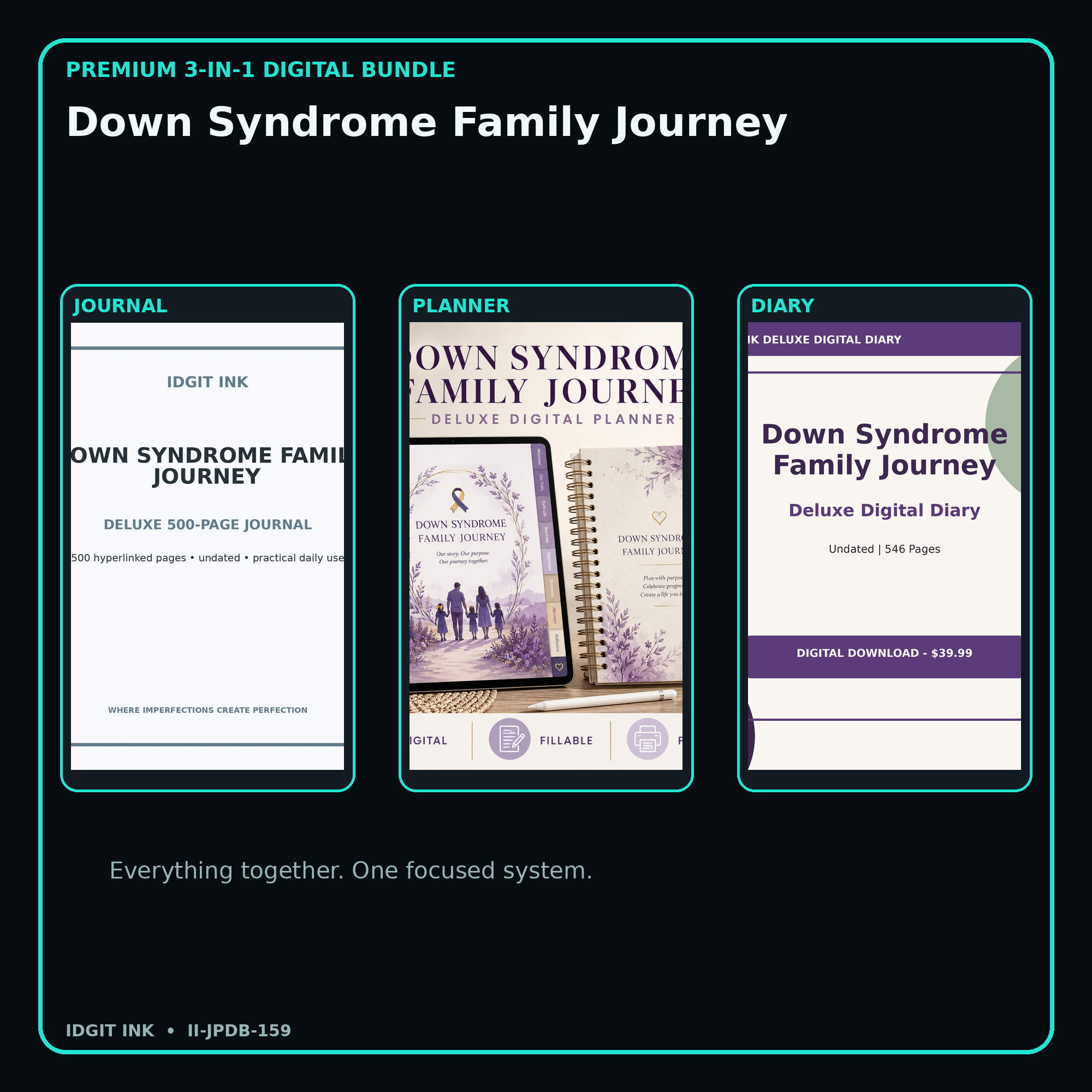 Down Syndrome Family Journey premium digital journal planner and diary bundle cover