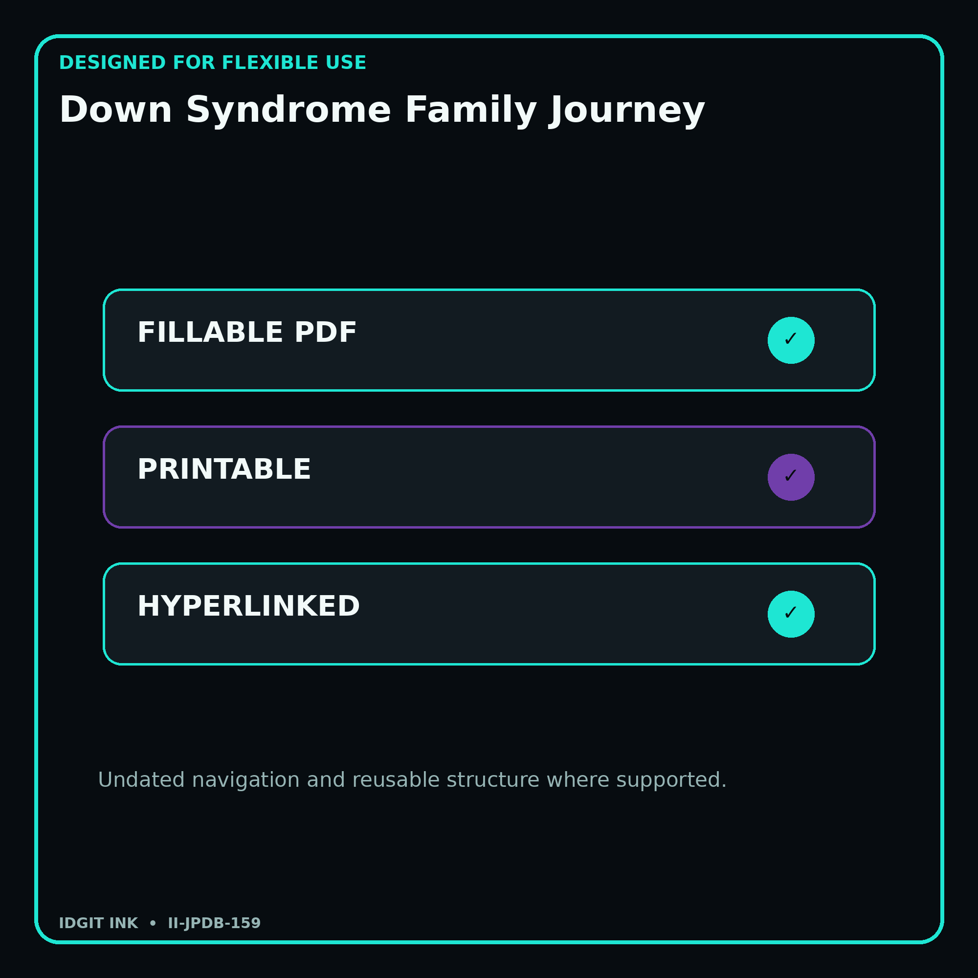Down Syndrome Family Journey fillable printable and hyperlinked digital features