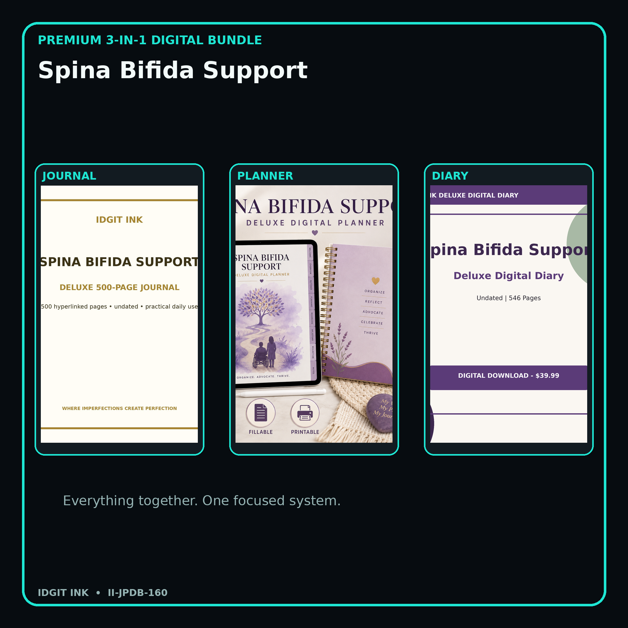 Spina Bifida Support premium digital journal planner and diary bundle cover