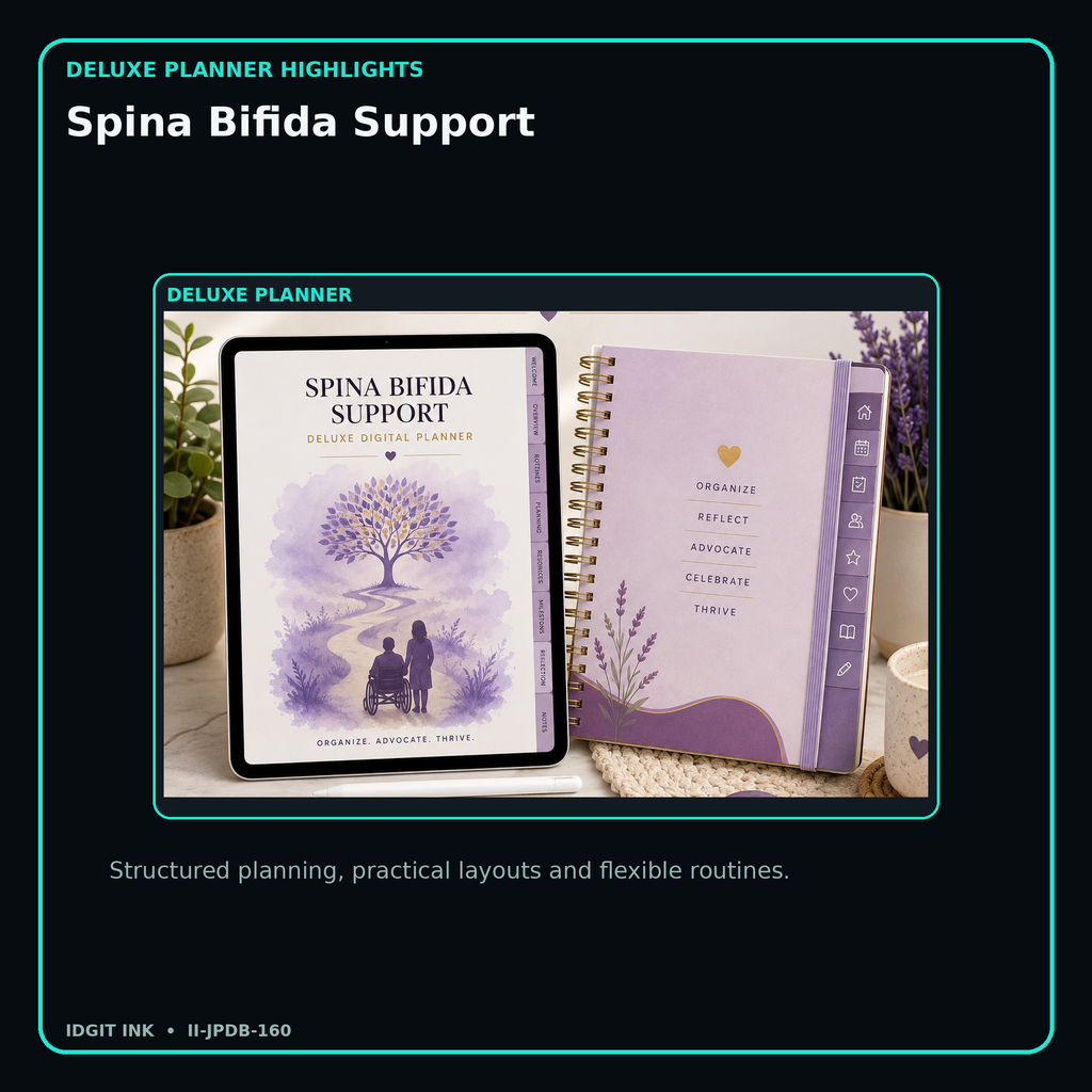 Spina Bifida Support deluxe digital planner features and flexible organization