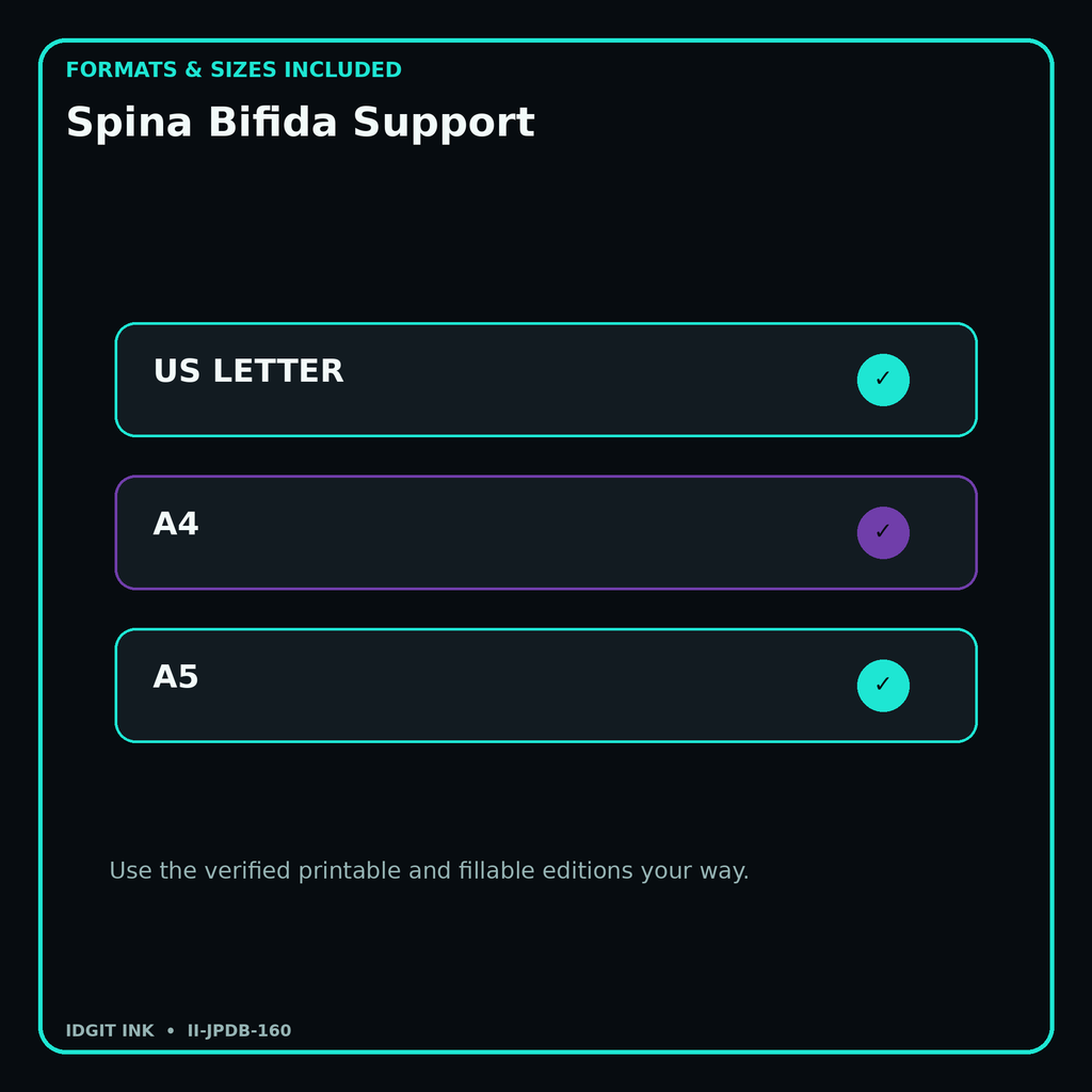 Spina Bifida Support digital bundle formats in US Letter A4 and A5
