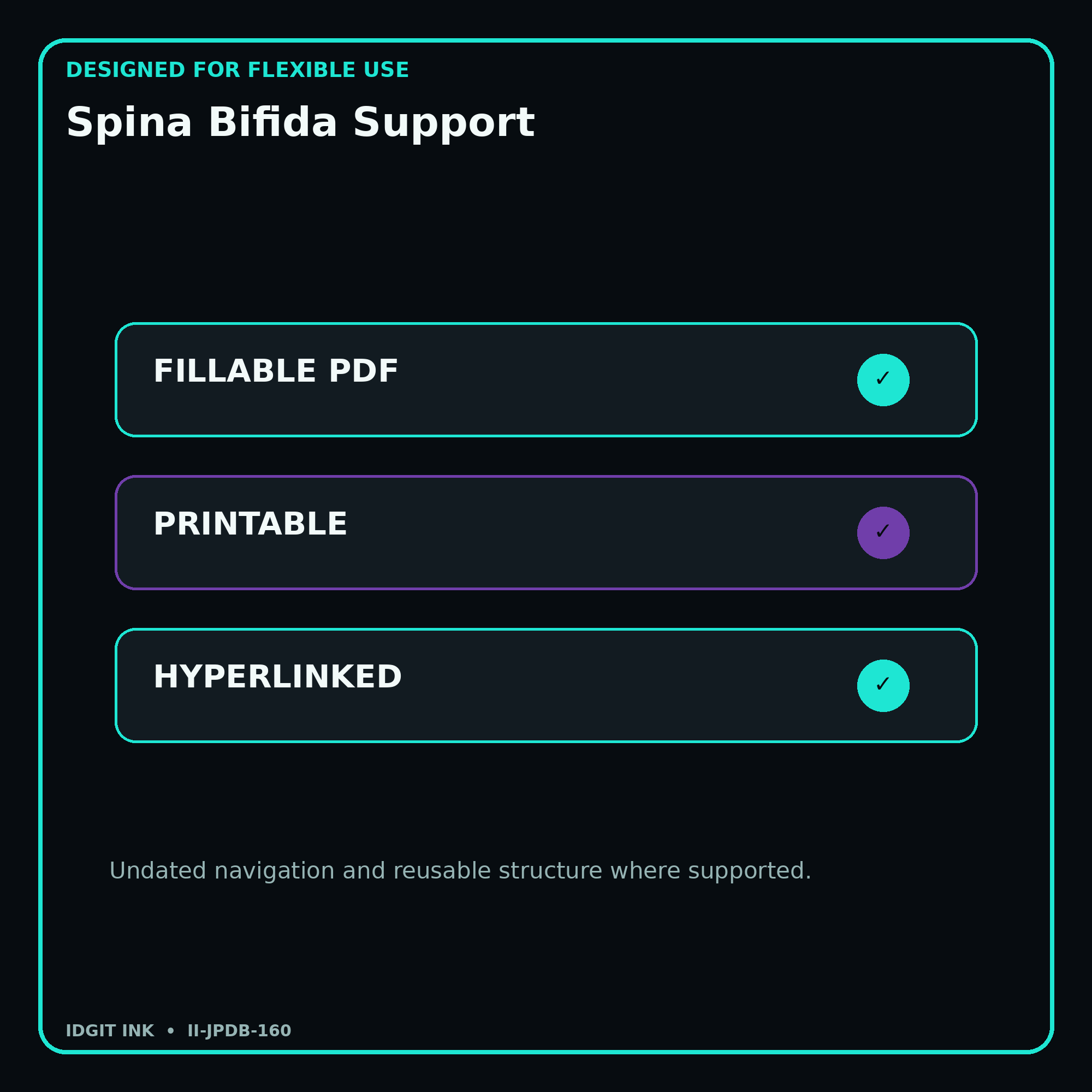 Spina Bifida Support fillable printable and hyperlinked digital features