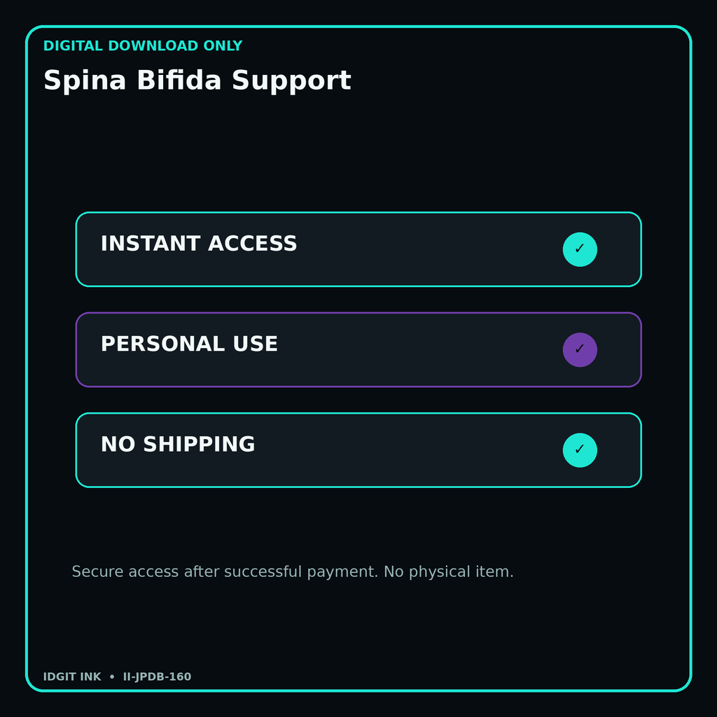 Spina Bifida Support secure digital download personal-use and no-shipping notice