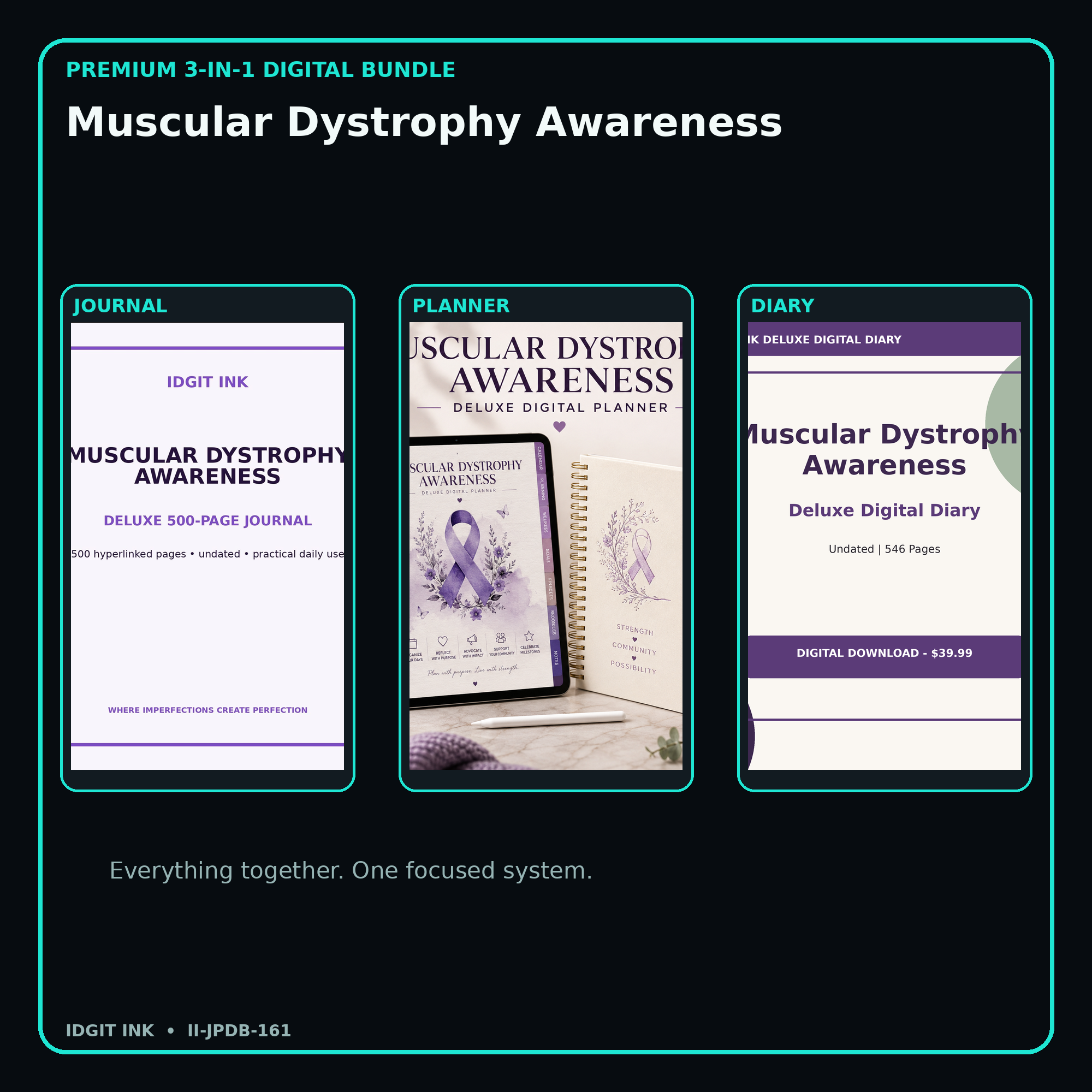 Muscular Dystrophy Awareness premium digital journal planner and diary bundle cover