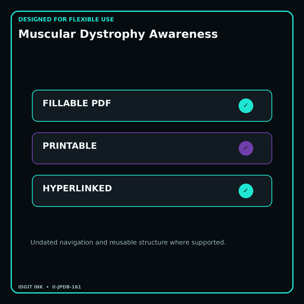 Muscular Dystrophy Awareness fillable printable and hyperlinked digital features