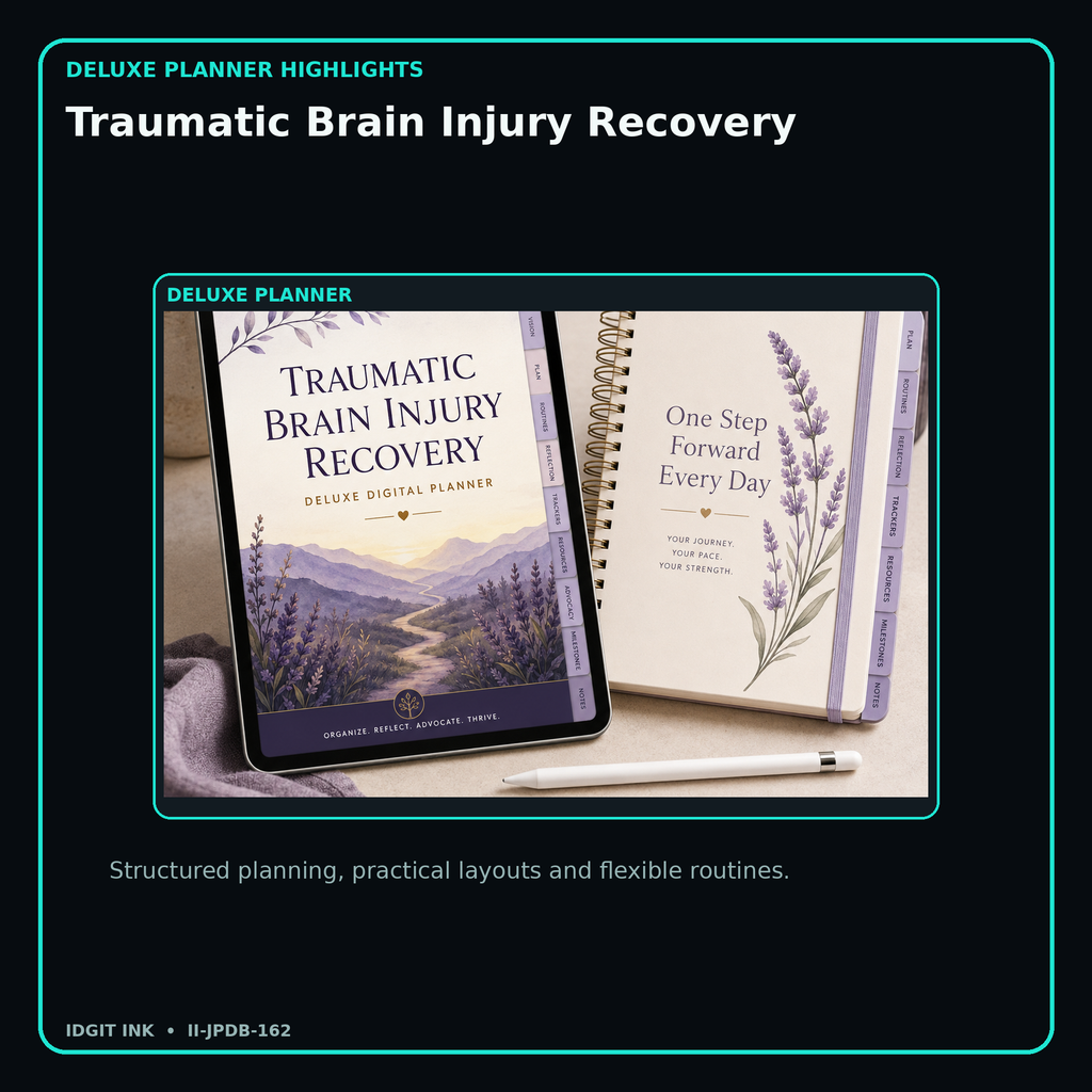 Traumatic Brain Injury Recovery deluxe digital planner features and flexible organization