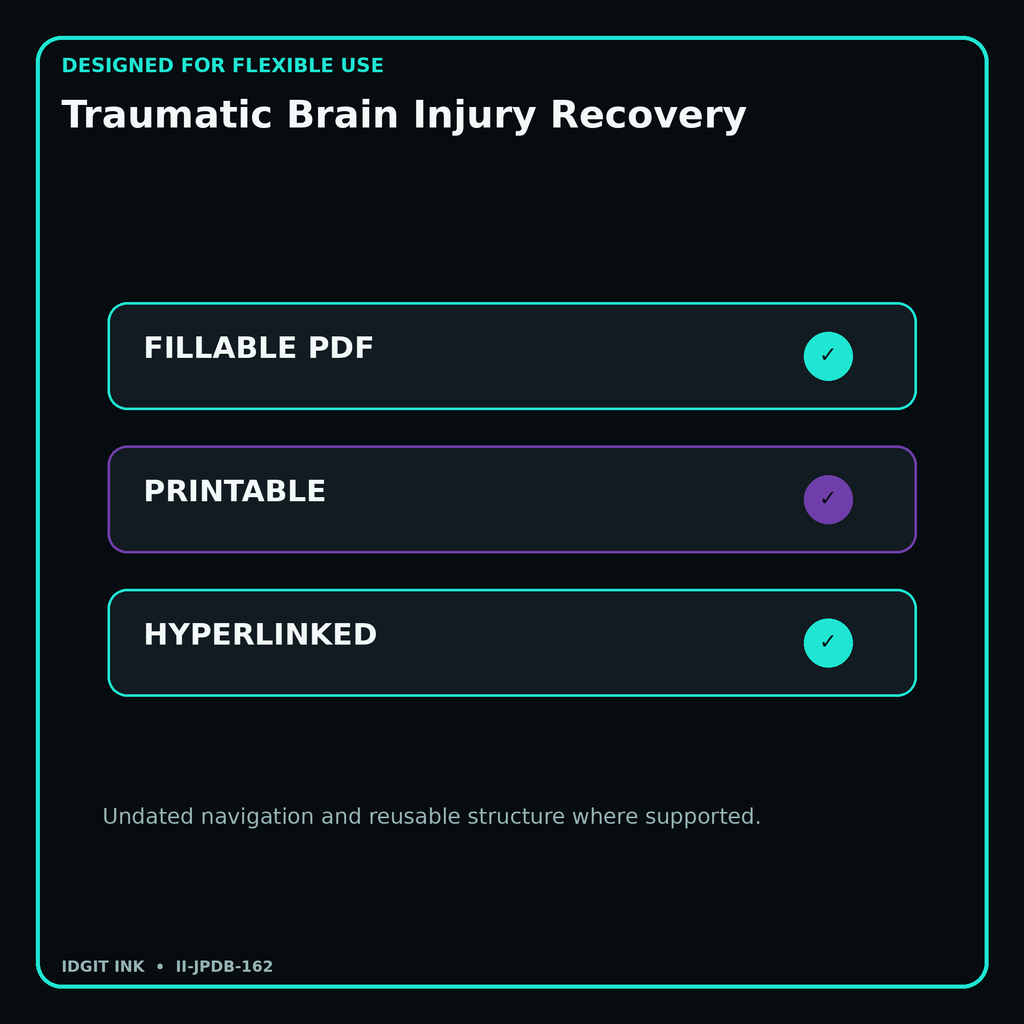 Traumatic Brain Injury Recovery fillable printable and hyperlinked digital features