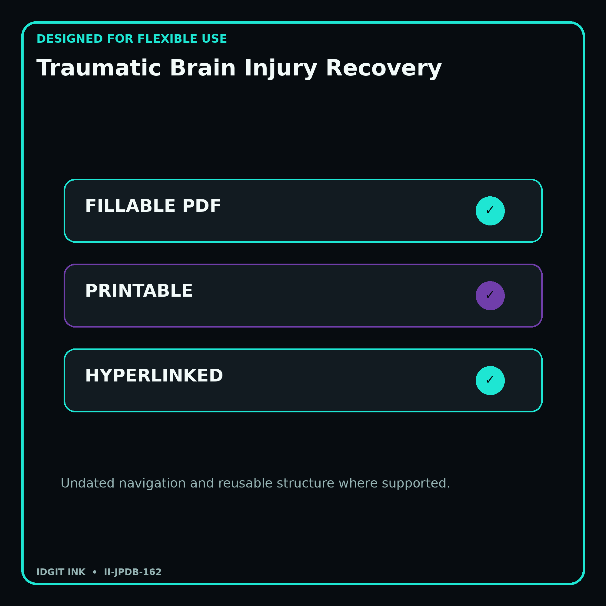 Traumatic Brain Injury Recovery fillable printable and hyperlinked digital features