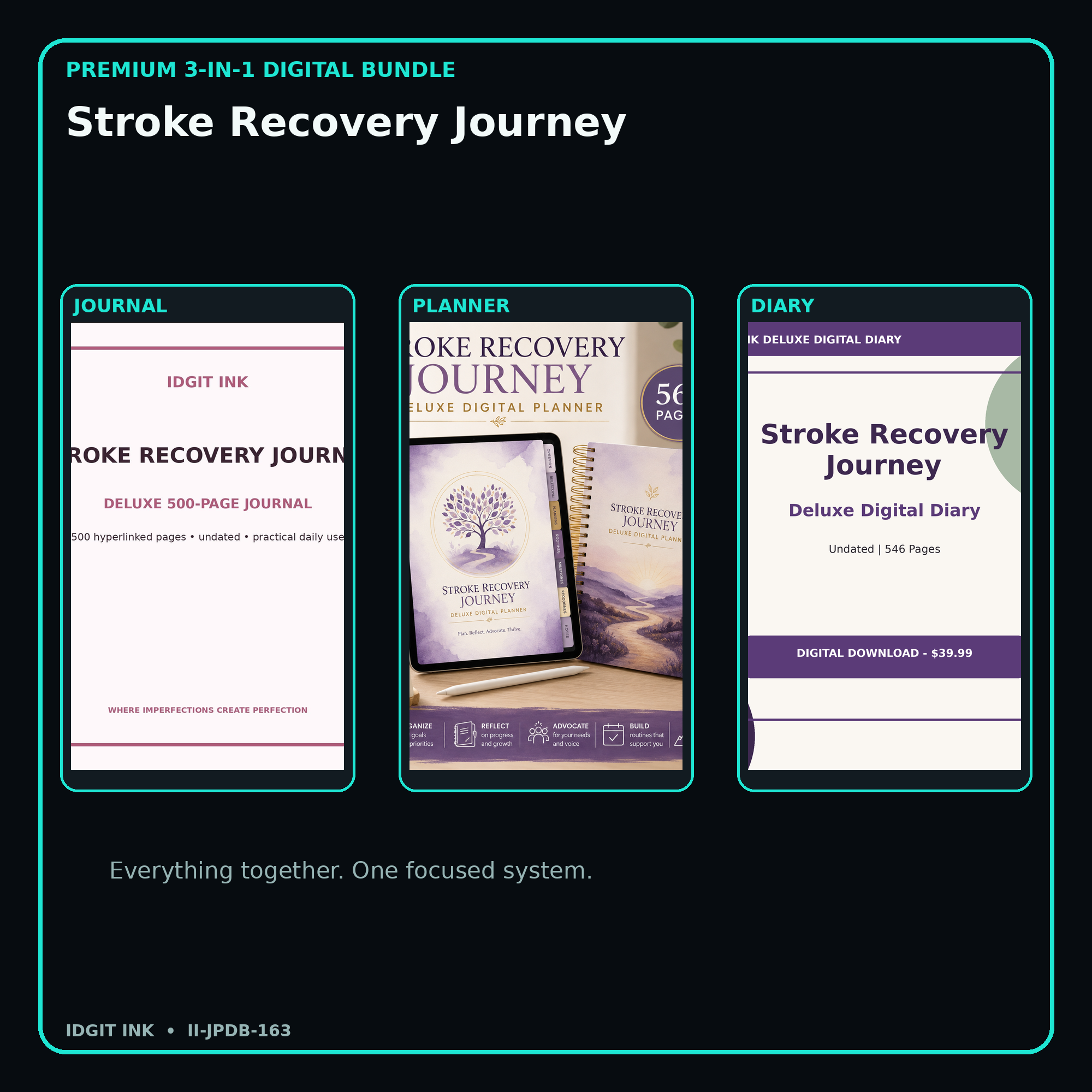 Stroke Recovery Journey premium digital journal planner and diary bundle cover