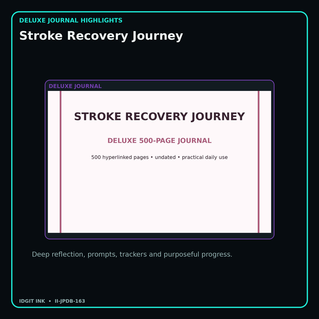 Stroke Recovery Journey deluxe digital journal features and guided reflection pages
