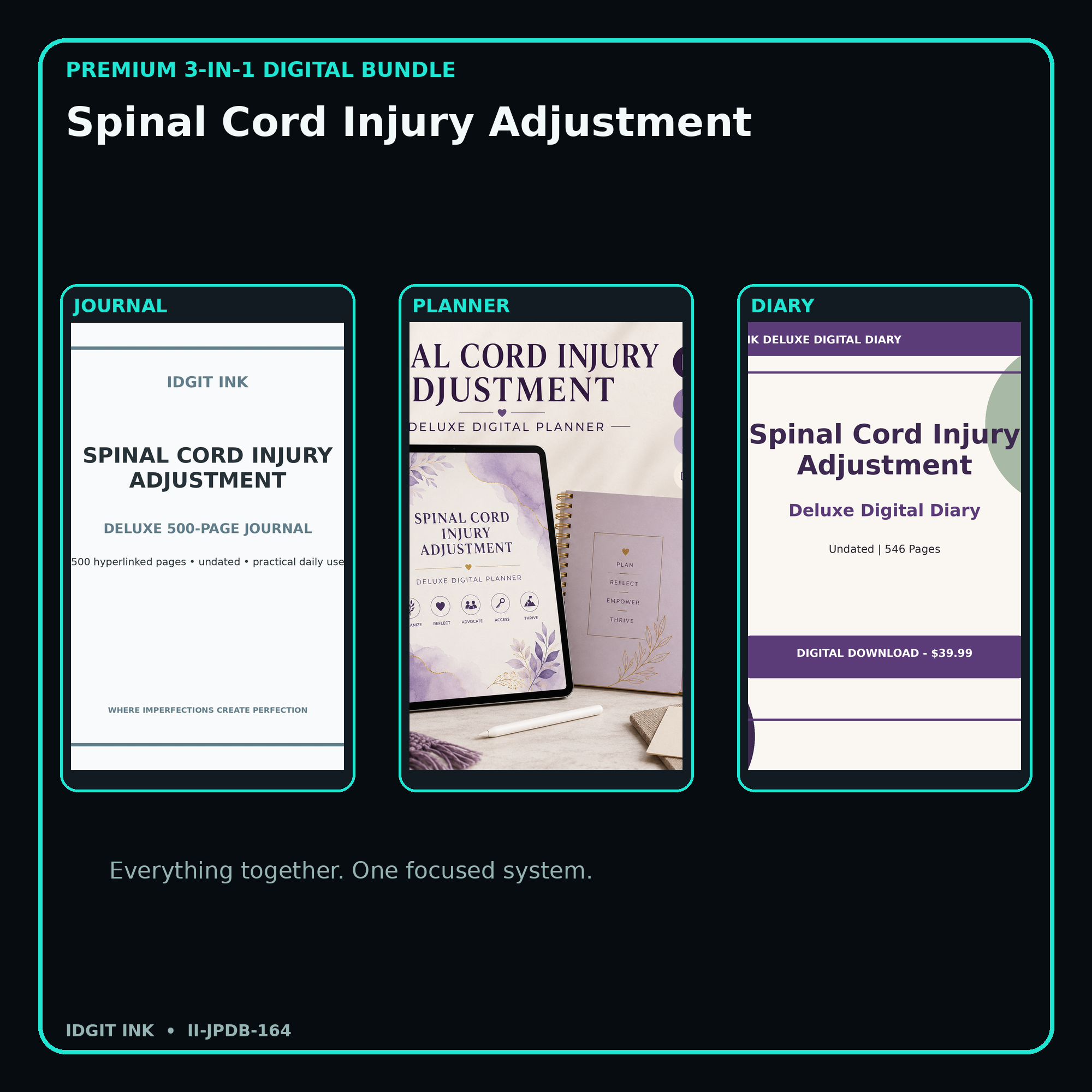 Spinal Cord Injury Adjustment premium digital journal planner and diary bundle cover