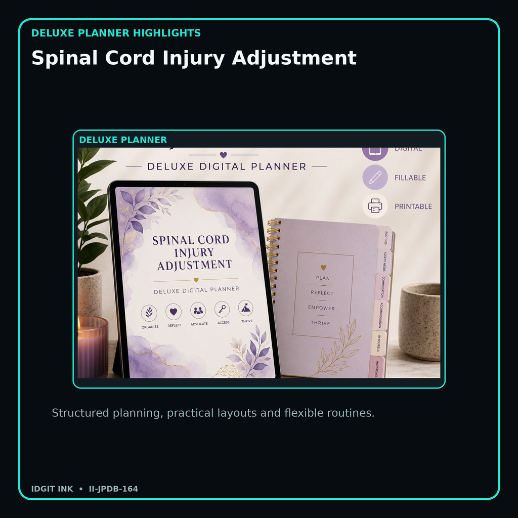 Spinal Cord Injury Adjustment deluxe digital planner features and flexible organization
