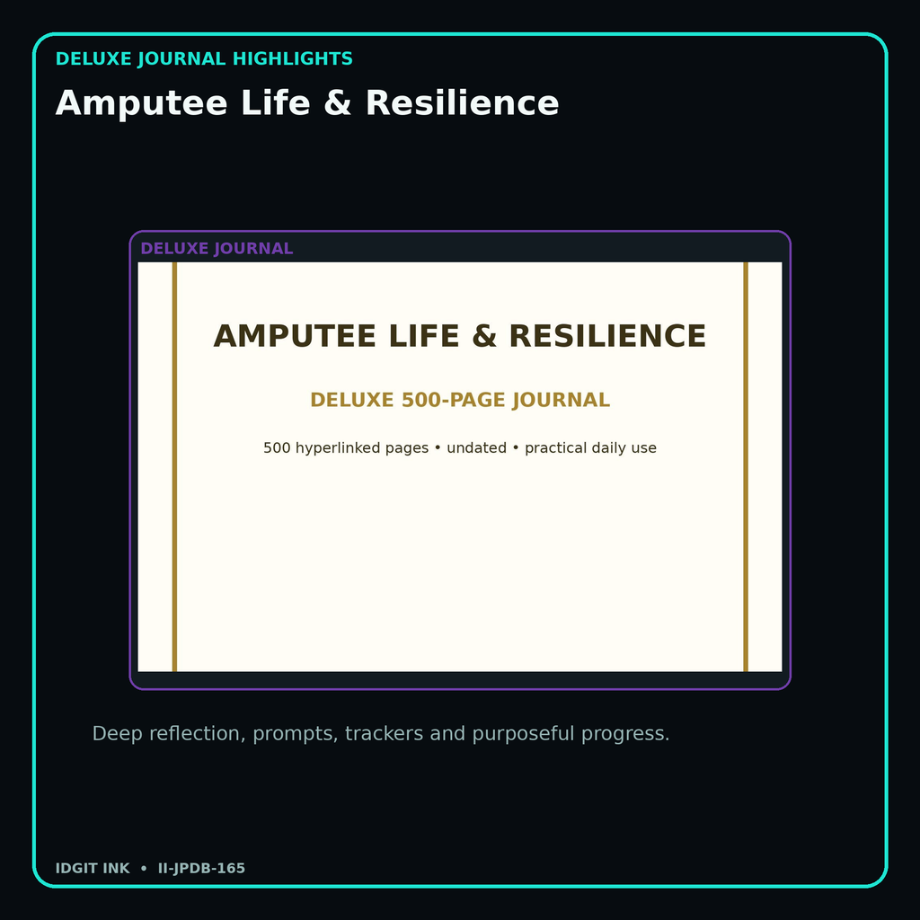Amputee Life & Resilience deluxe digital journal features and guided reflection pages