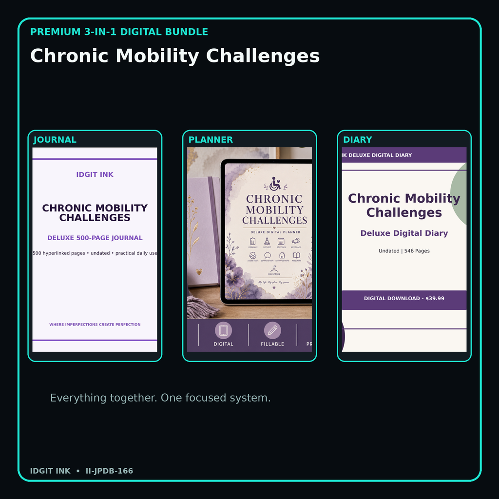 Chronic Mobility Challenges premium digital journal planner and diary bundle cover