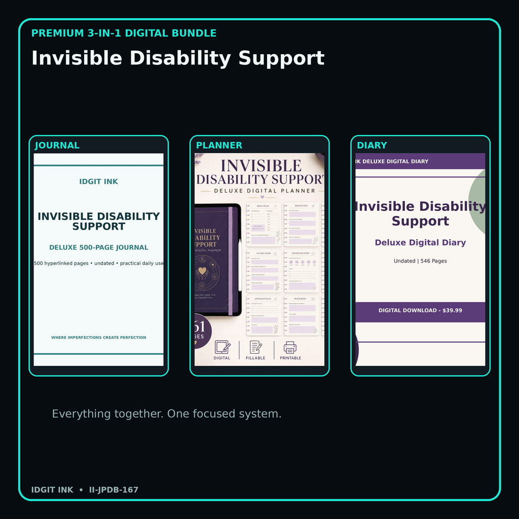Invisible Disability Support premium digital journal planner and diary bundle cover