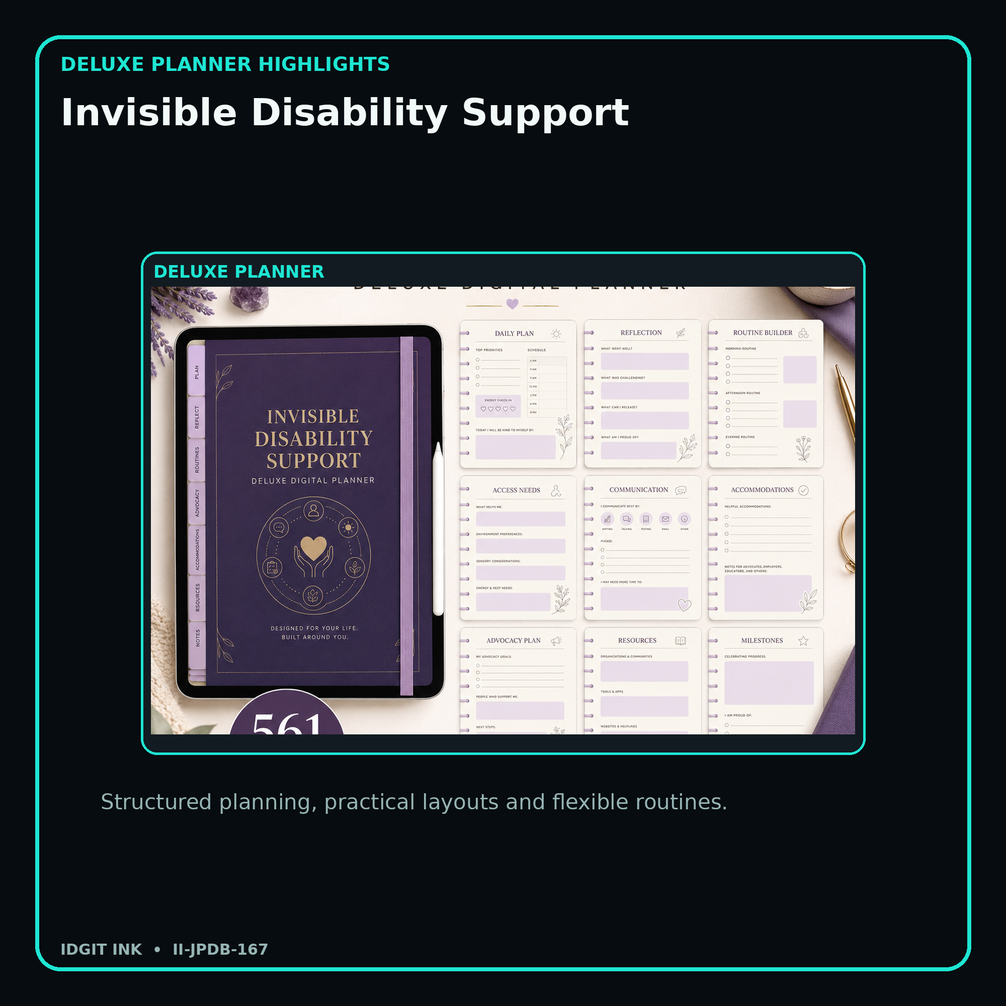 Invisible Disability Support deluxe digital planner features and flexible organization