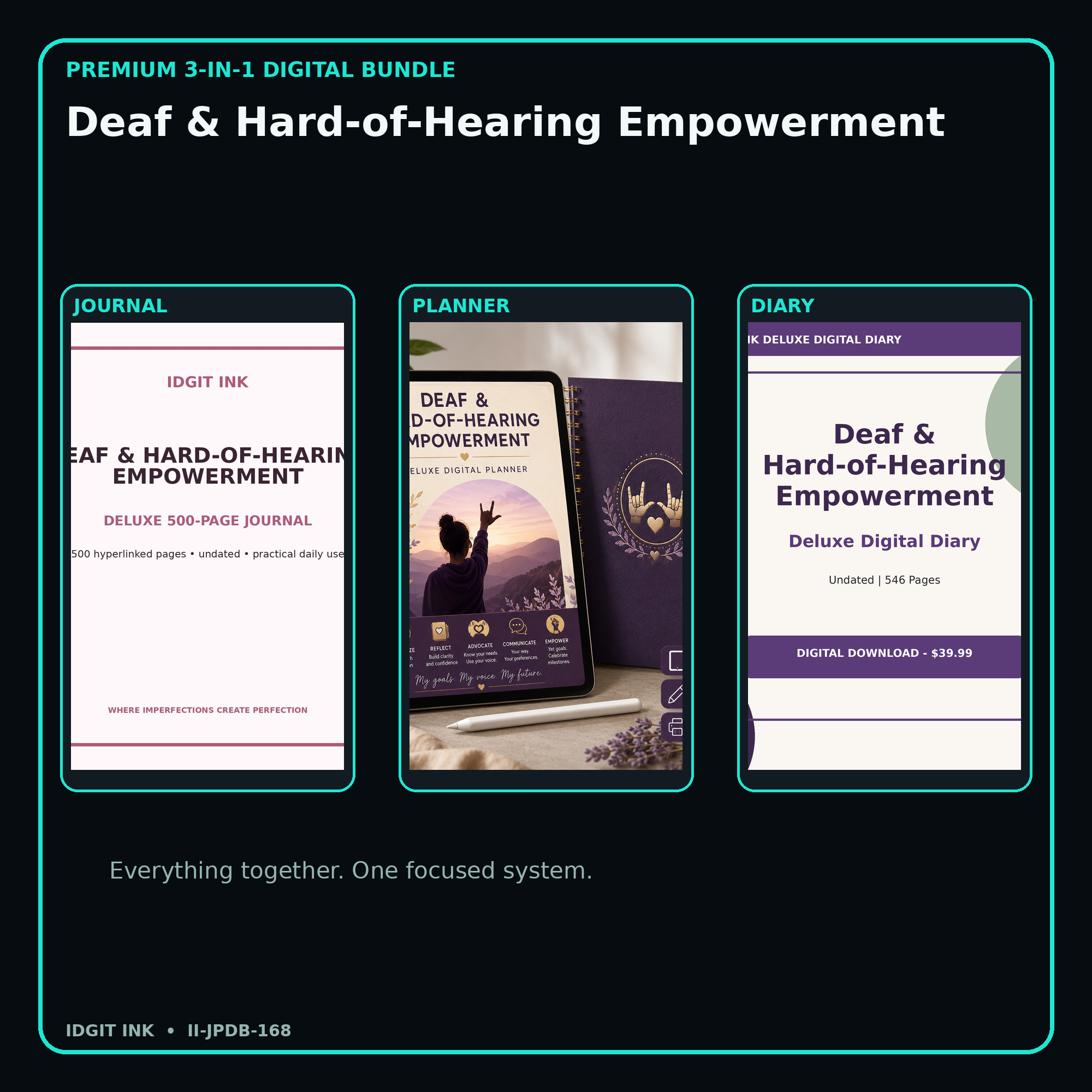 Deaf & Hard-of-Hearing Empowerment premium digital journal planner and diary bundle cover