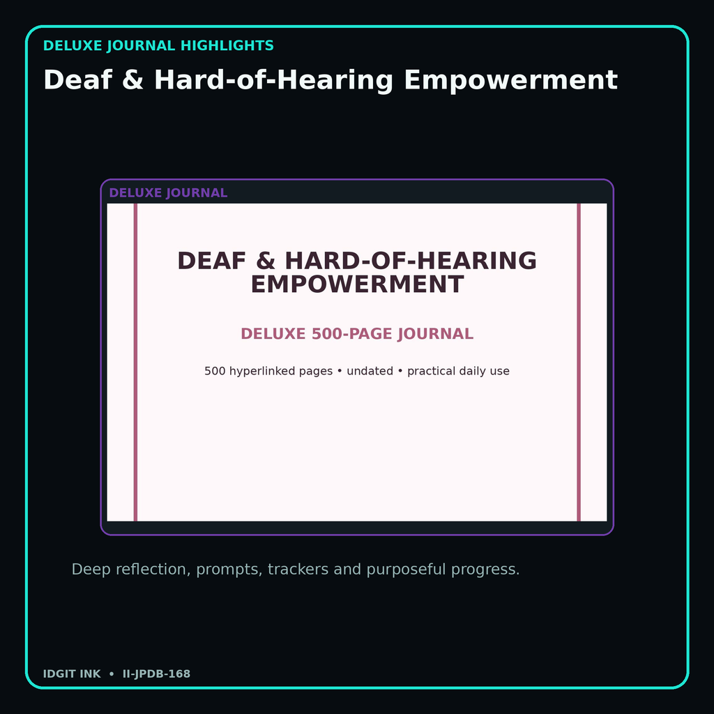 Deaf & Hard-of-Hearing Empowerment deluxe digital journal features and guided reflection pages