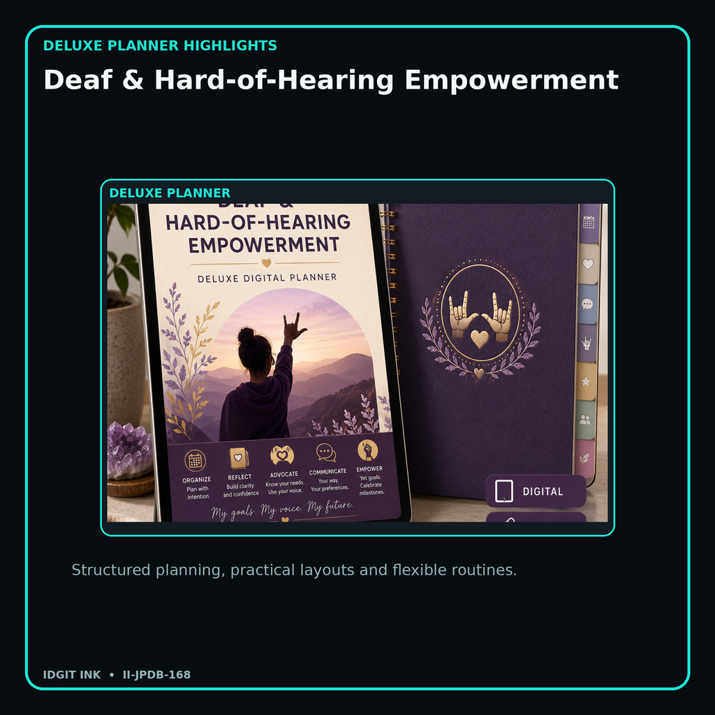 Deaf & Hard-of-Hearing Empowerment deluxe digital planner features and flexible organization