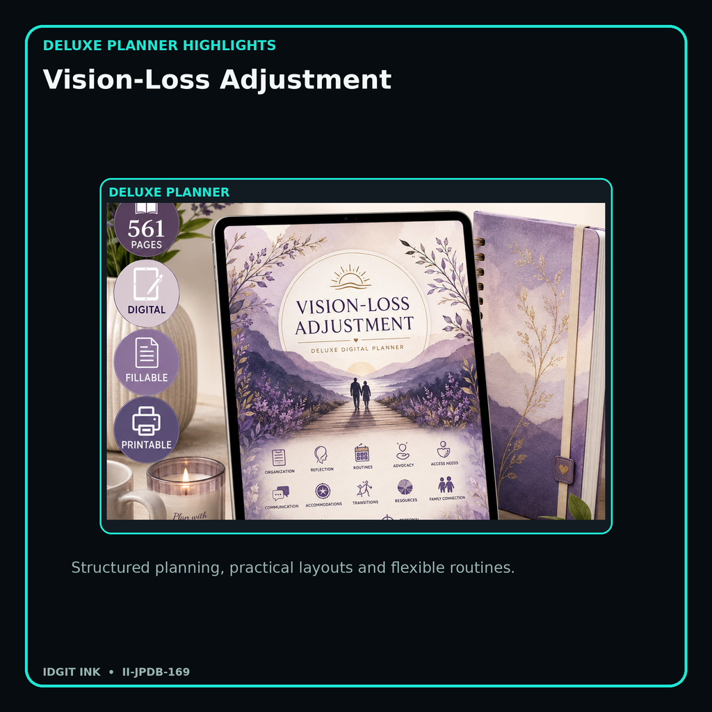 Vision-Loss Adjustment deluxe digital planner features and flexible organization