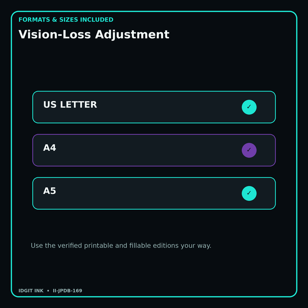 Vision-Loss Adjustment digital bundle formats in US Letter A4 and A5