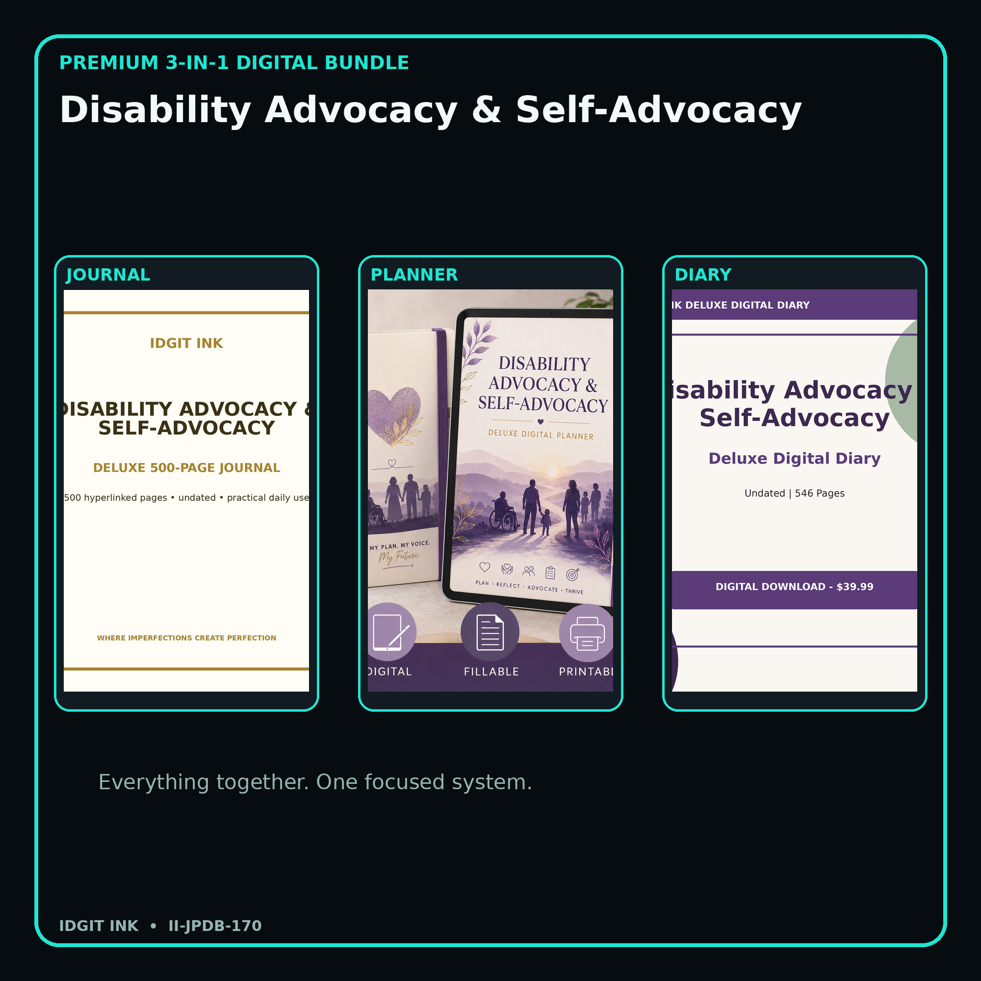 Disability Advocacy & Self-Advocacy premium digital journal planner and diary bundle cover