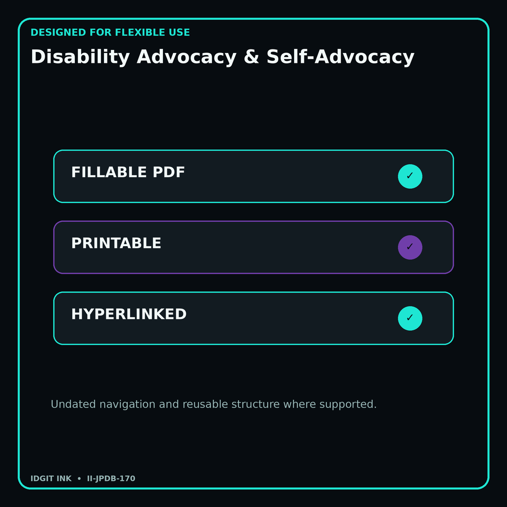 Disability Advocacy & Self-Advocacy fillable printable and hyperlinked digital features