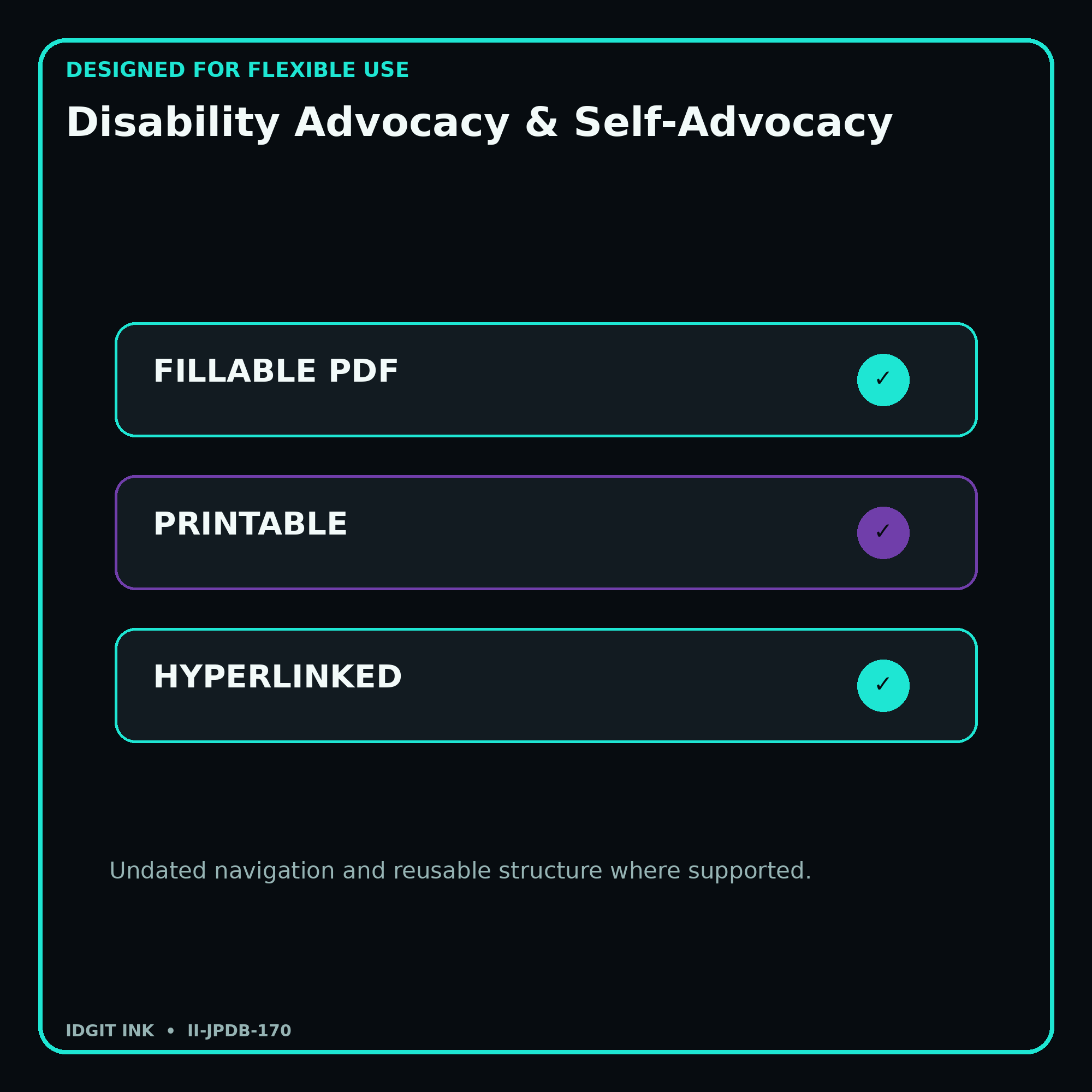 Disability Advocacy & Self-Advocacy fillable printable and hyperlinked digital features