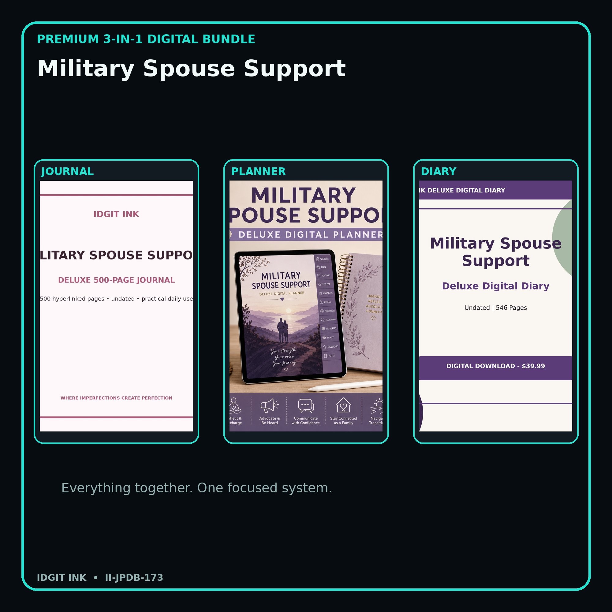 Military Spouse Support premium digital journal planner and diary bundle cover