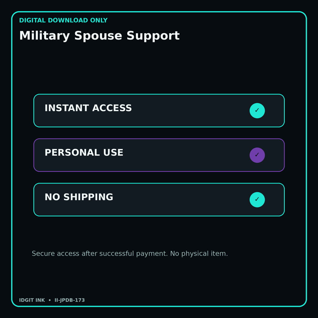 Military Spouse Support secure digital download personal-use and no-shipping notice