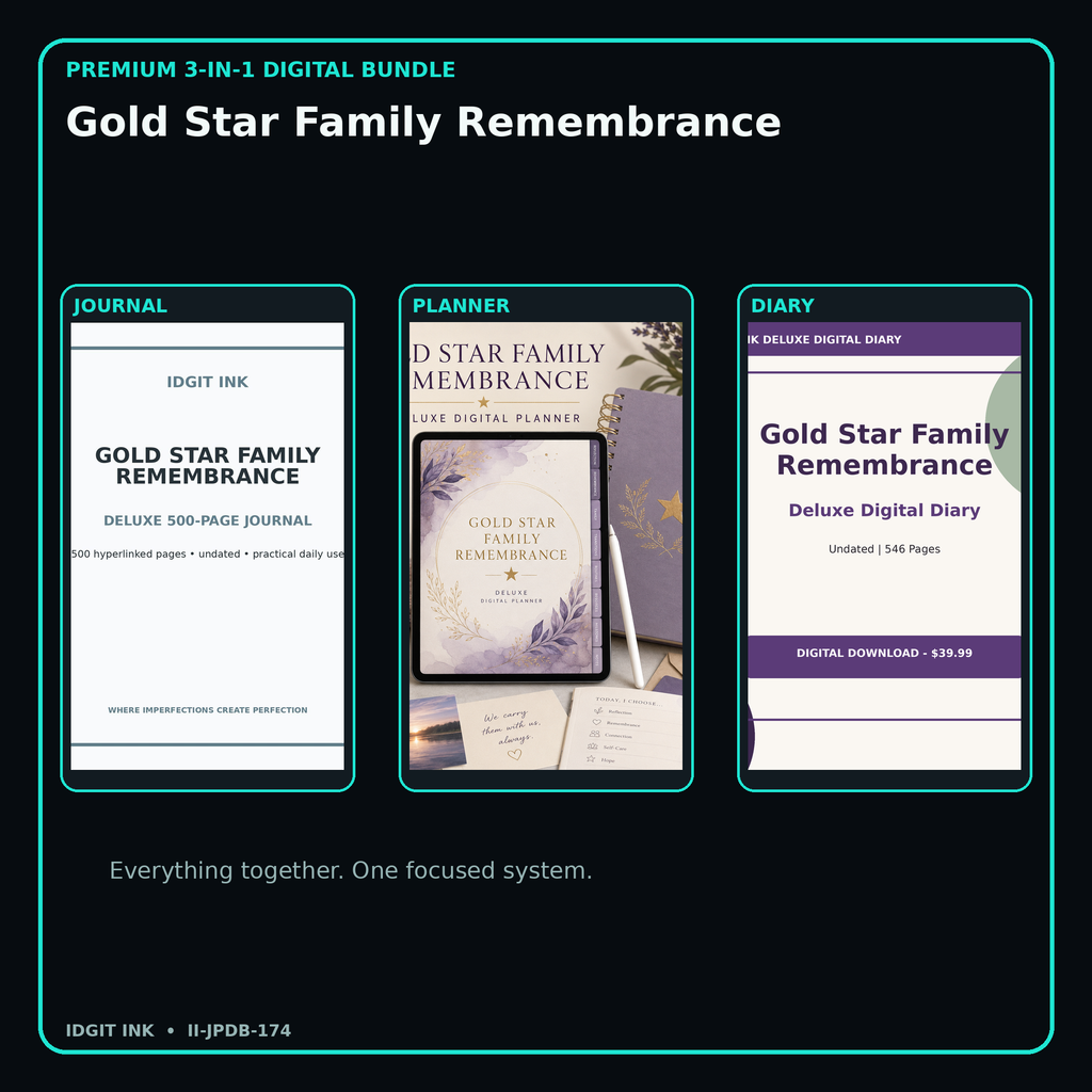 Gold Star Family Remembrance premium digital journal planner and diary bundle cover