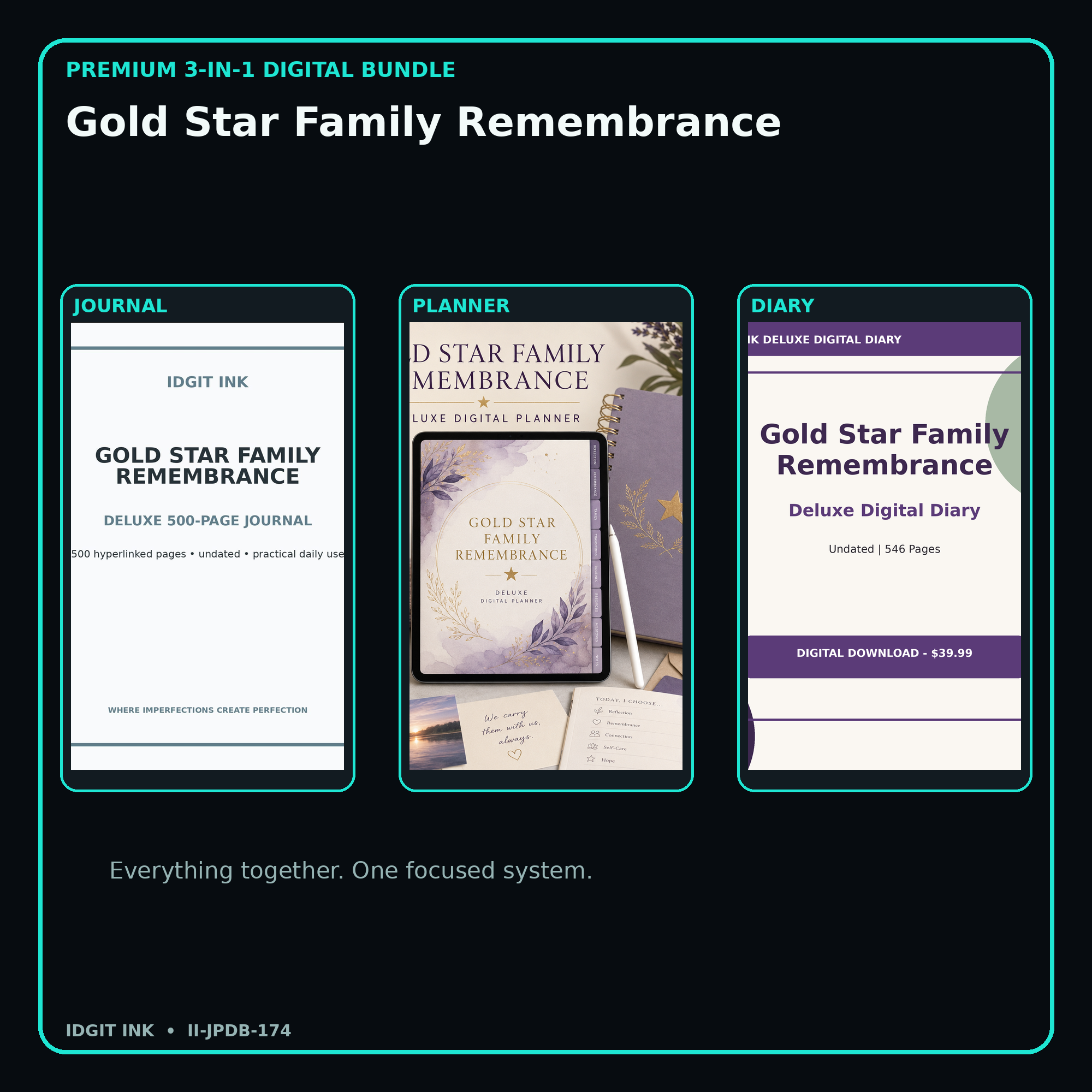 Gold Star Family Remembrance premium digital journal planner and diary bundle cover
