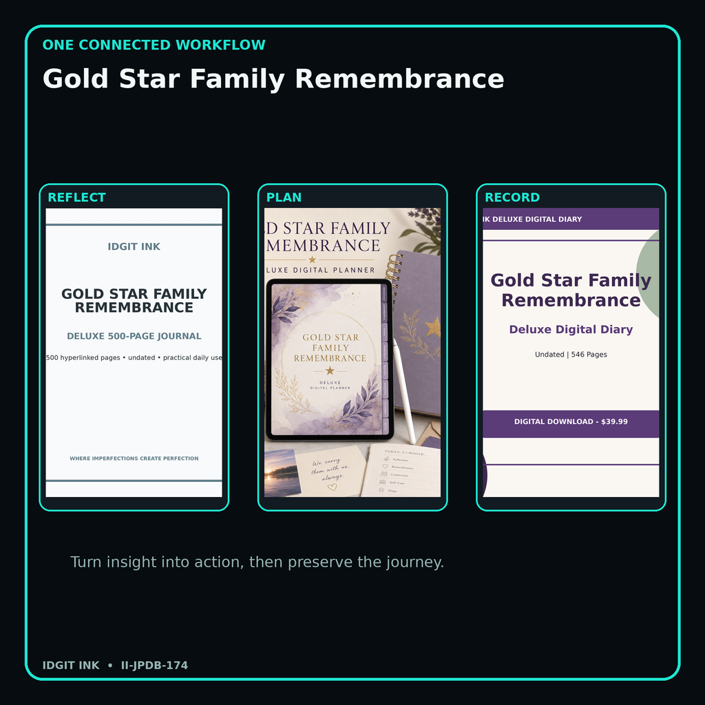 Gold Star Family Remembrance connected journal planner diary workflow and customer benefits