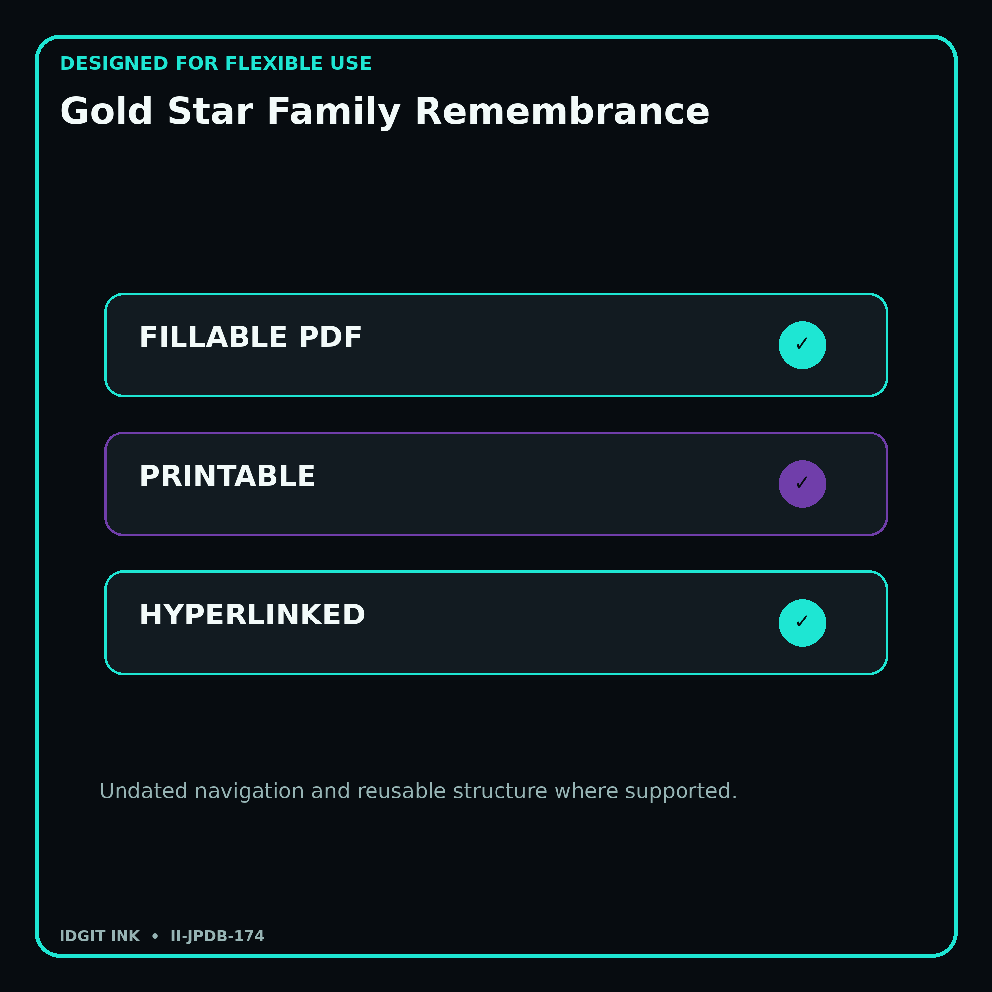 Gold Star Family Remembrance fillable printable and hyperlinked digital features